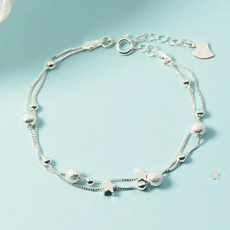 New 925 Sterling Silver Star Double Layers Bracelet