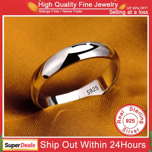 S925 Stamped White Gold Color Tibetan Silver Ring Simple 4mm