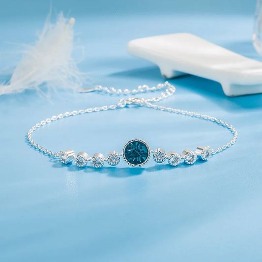 New 925 Sterling Silver Blue Zircon Bracelet