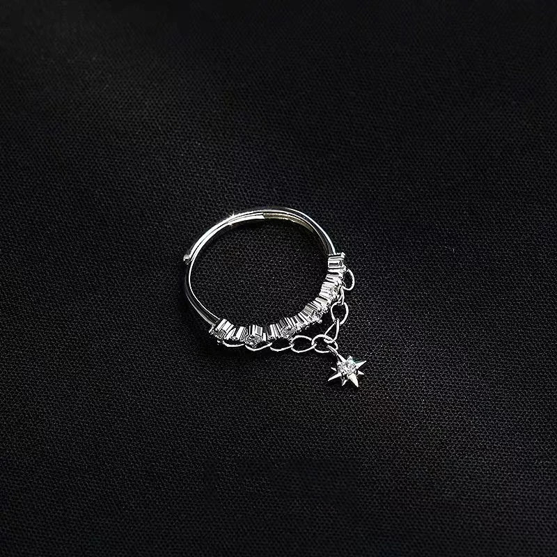 Fashion 925 Sterling Silver Star Movable Adjustable Ring