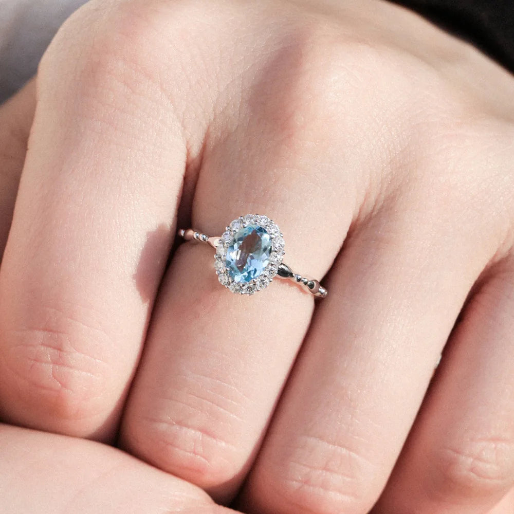 Fashion 925 Sterling Silver Blue Zircon Round Ring