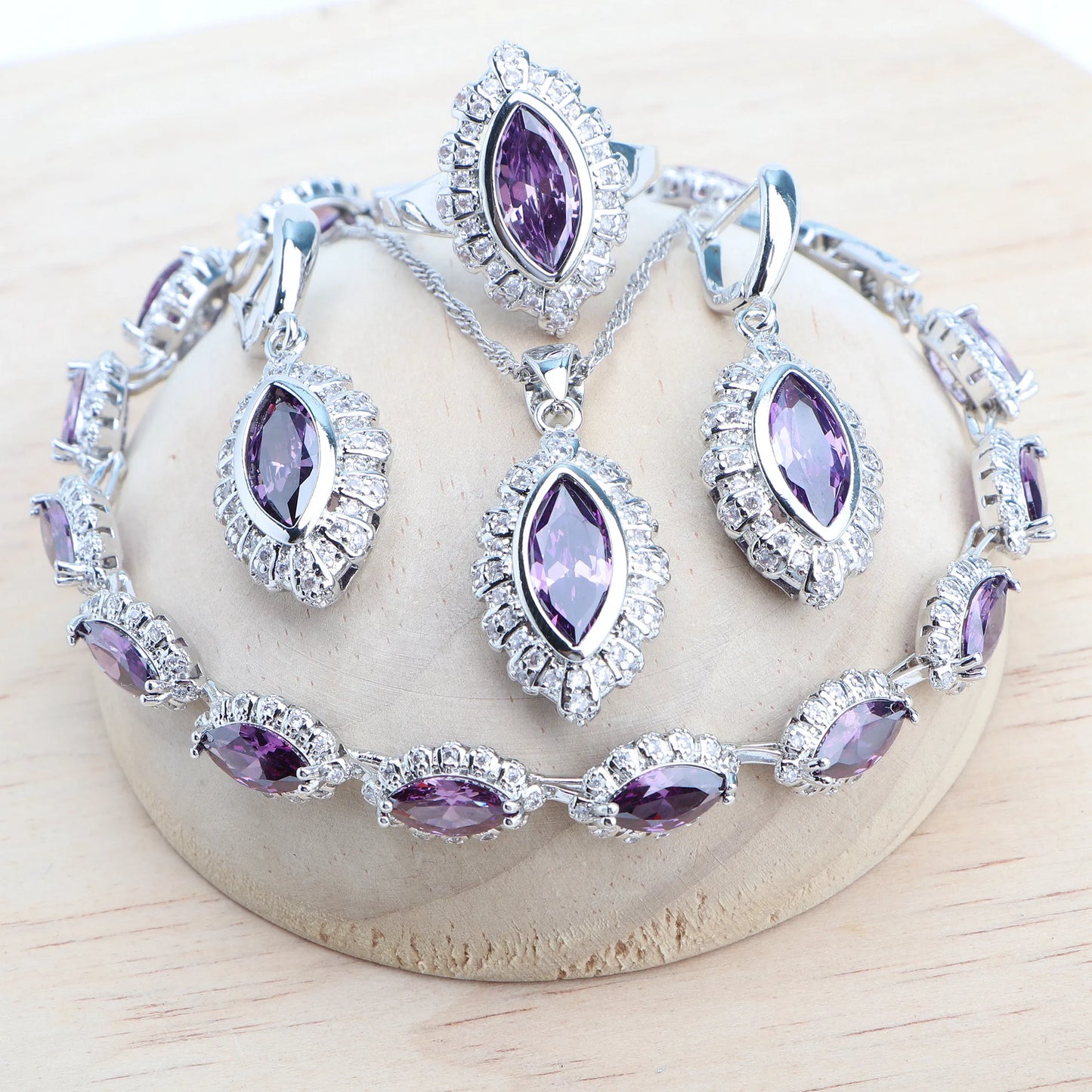 925 Sterling Silver Bridal Jewelry Sets Purple Zircon Wedding