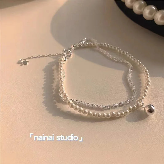 925 Sterling Silver Round Bead Double Layer Bracelet