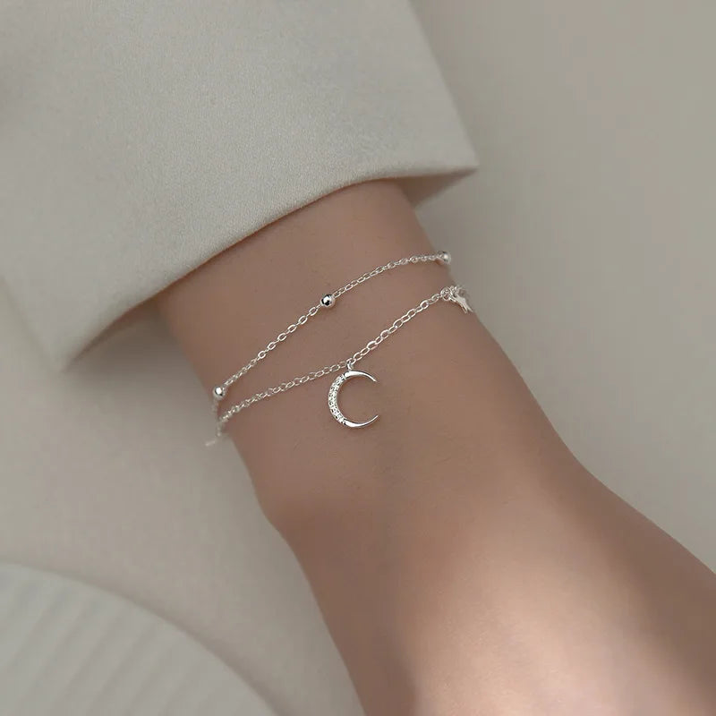 Popular 925 Sterling Silver Star Moon Bracelet