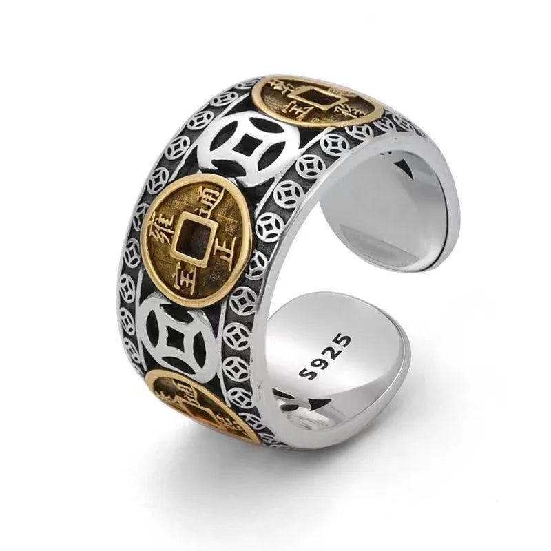 Chinese Style Vintage Copper Coin Opening Ring for Men Women