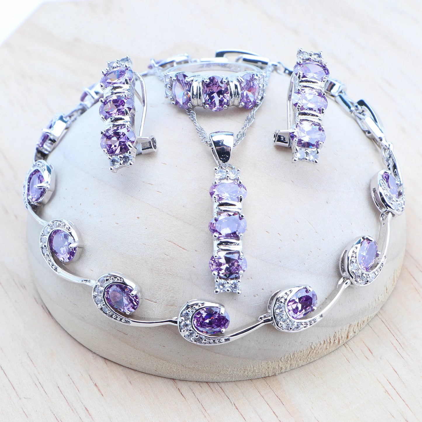 925 Sterling Silver Jewelry Sets For Women Bridal Purple Zircon Jewellery