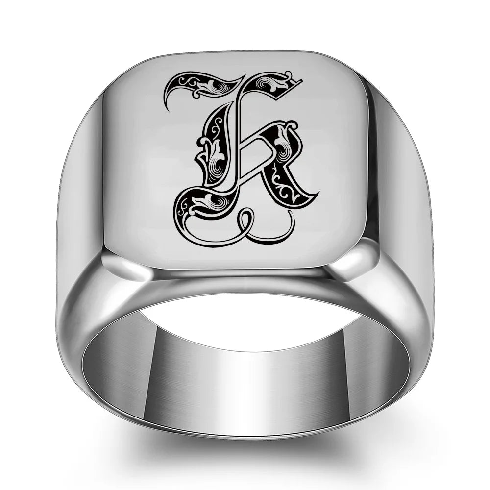 Retro Initials Signet Ring for Men 14mm