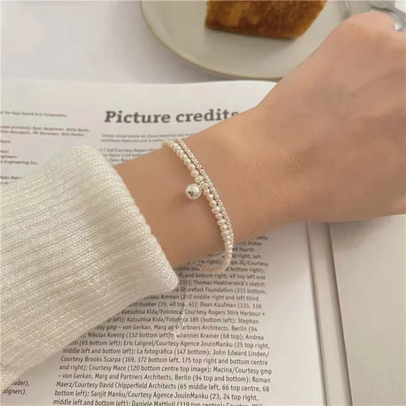 925 Sterling Silver Round Bead Double Layer Bracelet