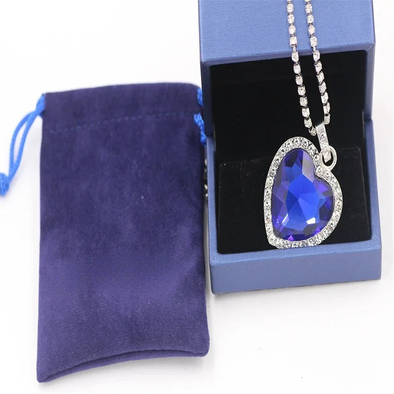 Titanic Heart of Ocean Blue  Love Forever Pendant Necklace + Velvet Bag