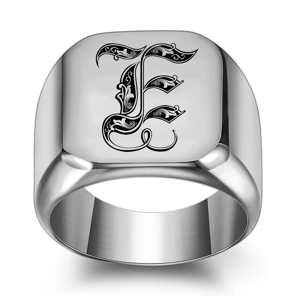 Retro Initials Signet Ring for Men 14mm