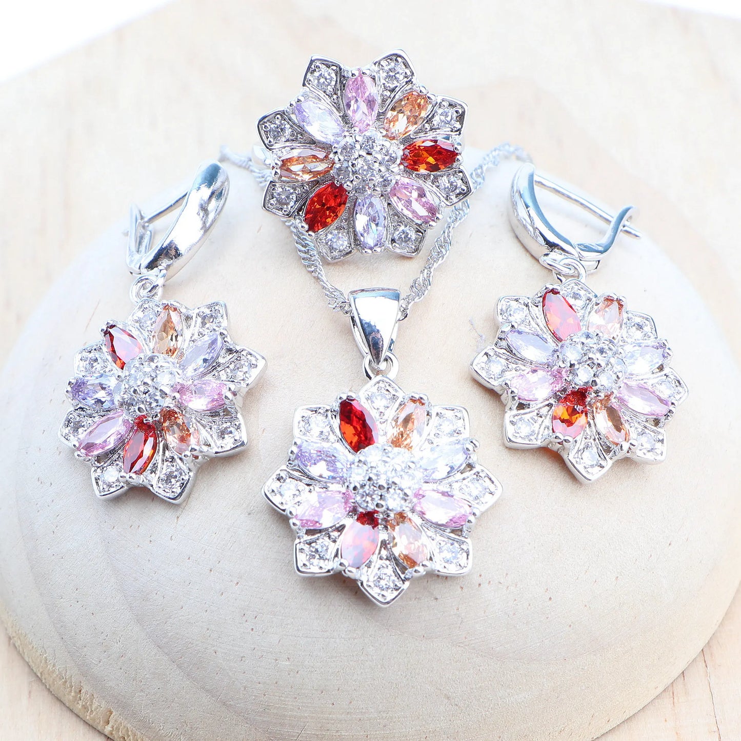 925 Silver Colorful Zircon Jewelry Sets Bridal