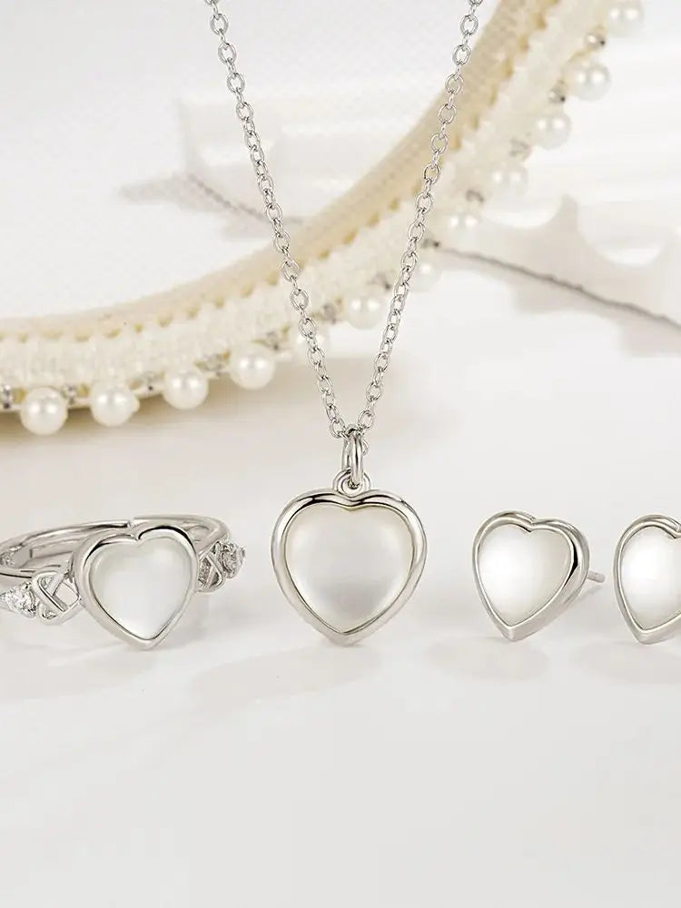 925 Sterling Silver Love Shape Necklace Ring Ear