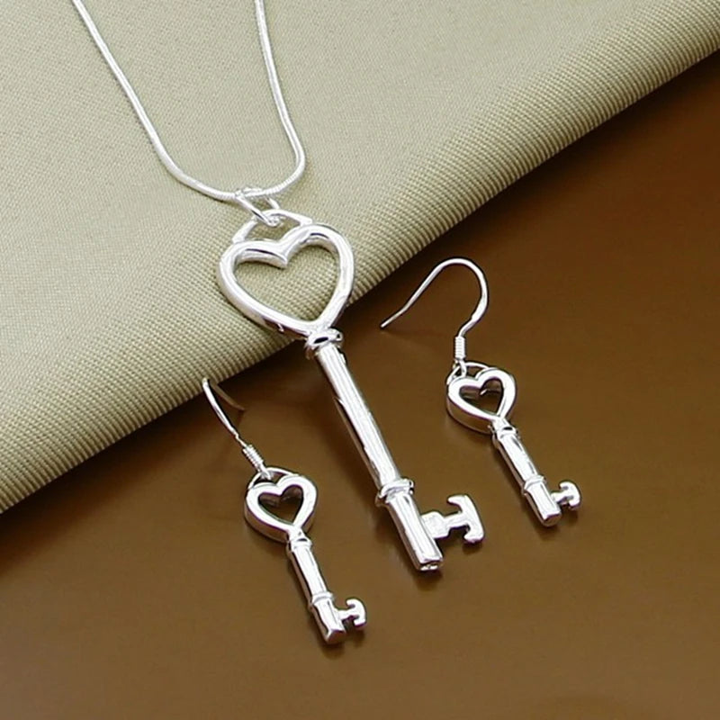 925 Sterling Silver Love Shape Necklace Ring Ear