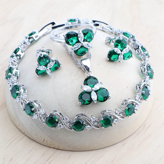 925 Silver Jewelry Sets Green Zircon