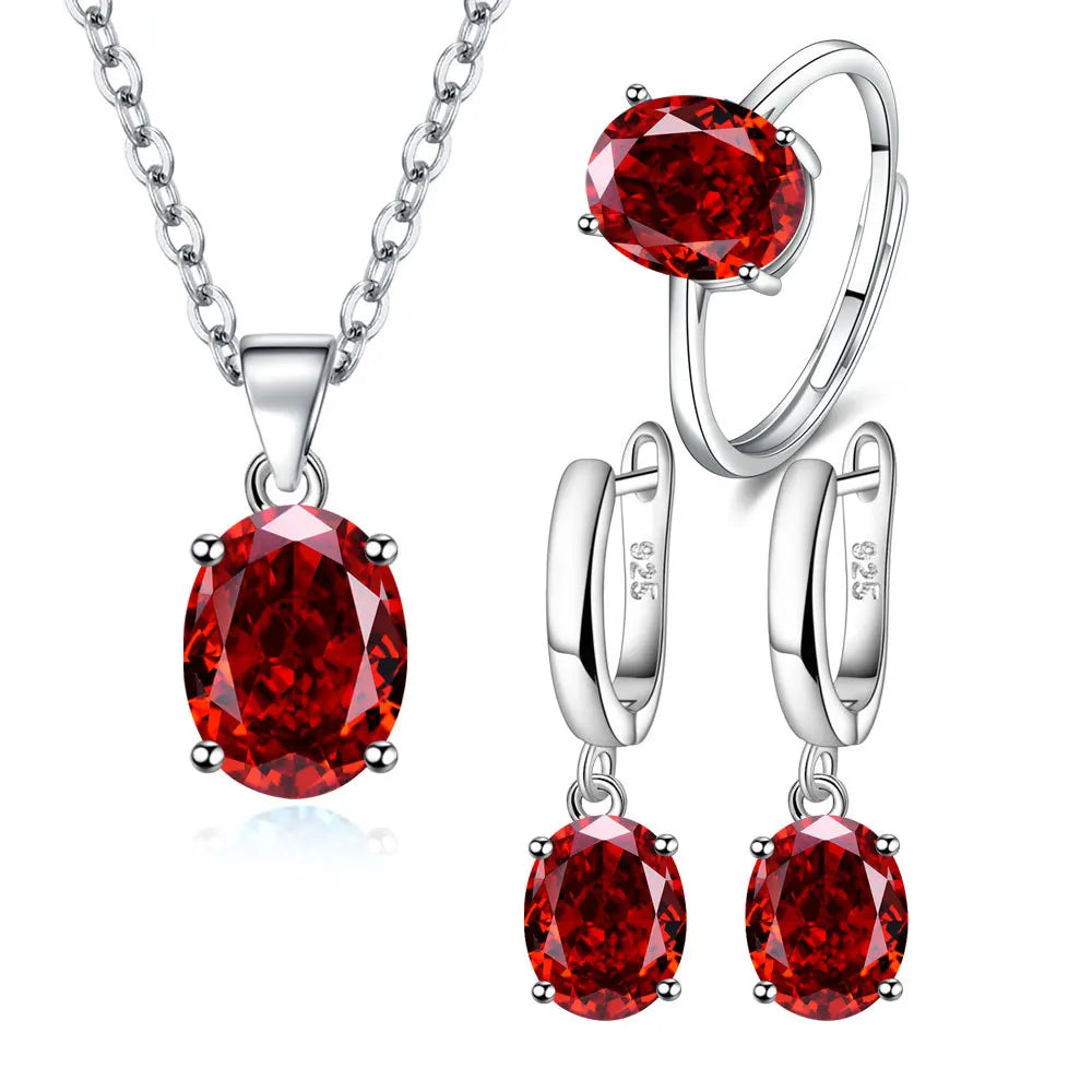 925 Sterling Silver Jewelry  Ellipse Zircon Ring Necklace Earrings