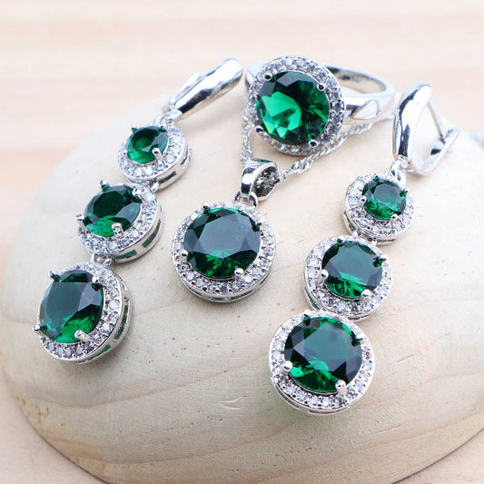 925 Silver Bridal Jewelry Sets For Women Green Zircon