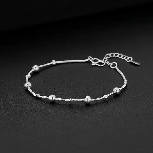 New 925 Sterling Silver Round Bead Bracelet