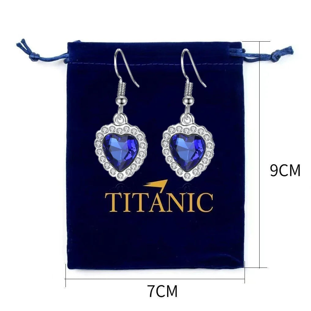 Titanic Heart of Ocean Blue  Love Forever Pendant Necklace + Velvet Bag