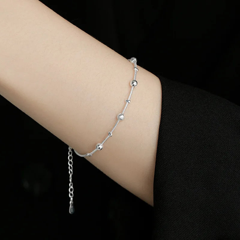 New 925 Sterling Silver Round Bead Bracelet