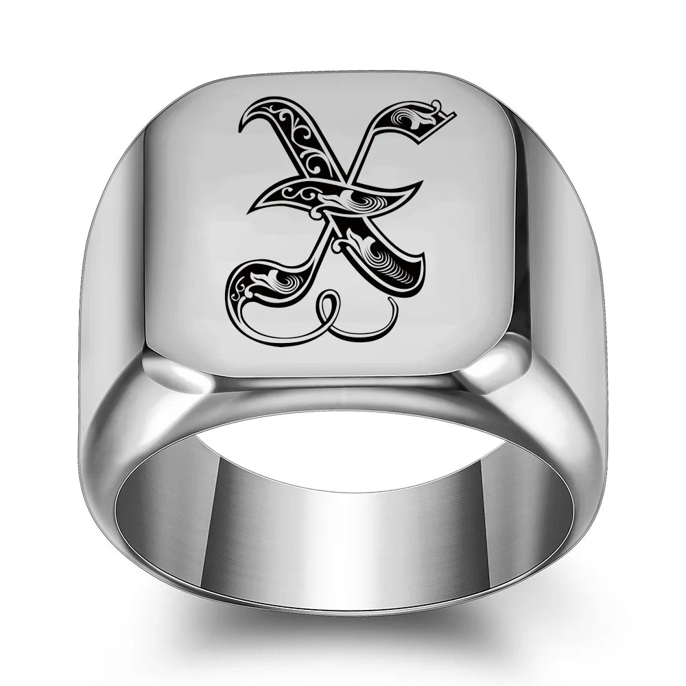 Retro Initials Signet Ring for Men 14mm