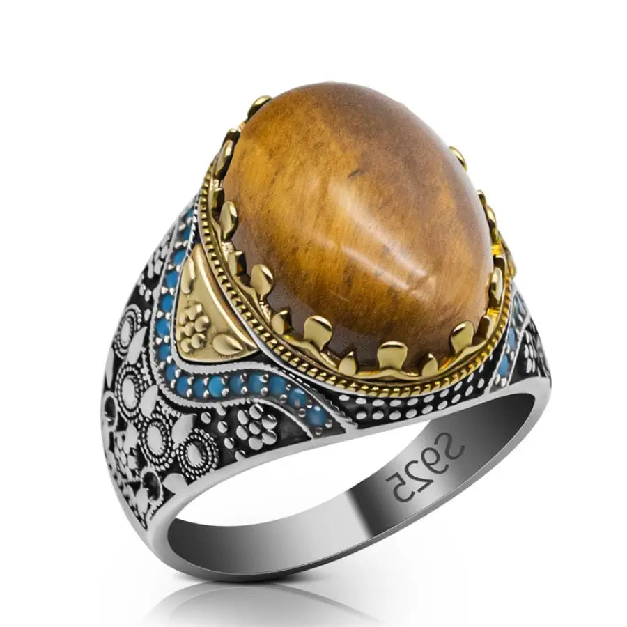 Wholesale Tiger Eye's Stone Turkish rings Men Vintage Natural Handmade