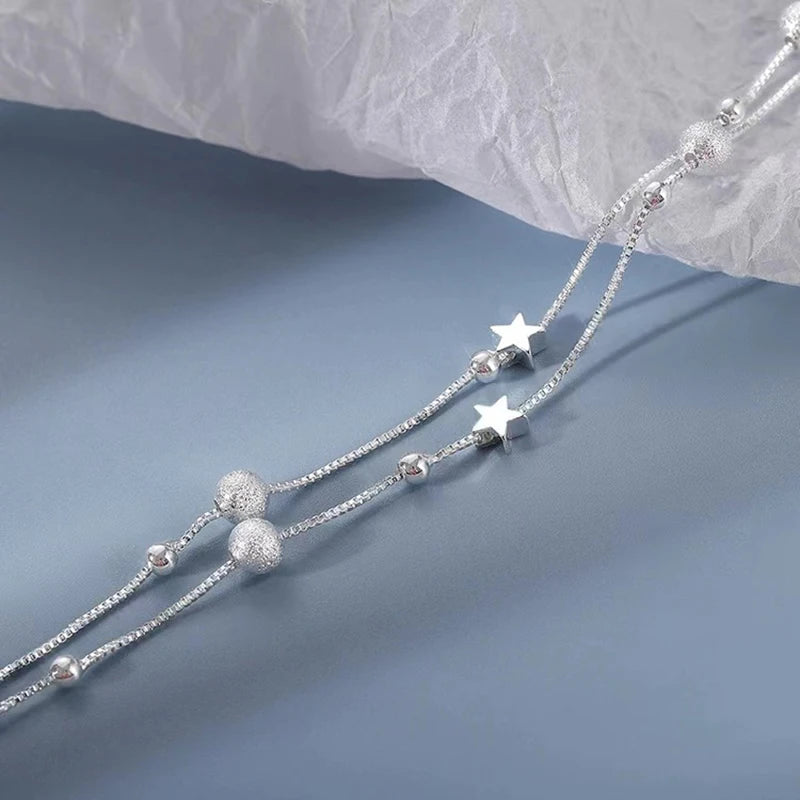 New 925 Sterling Silver Star Double Layers Bracelet