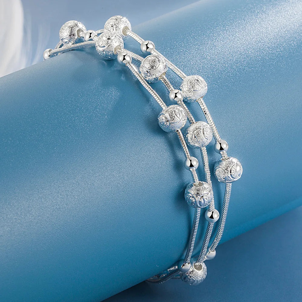 New 925 Sterling Silver Round Beads Bracelet