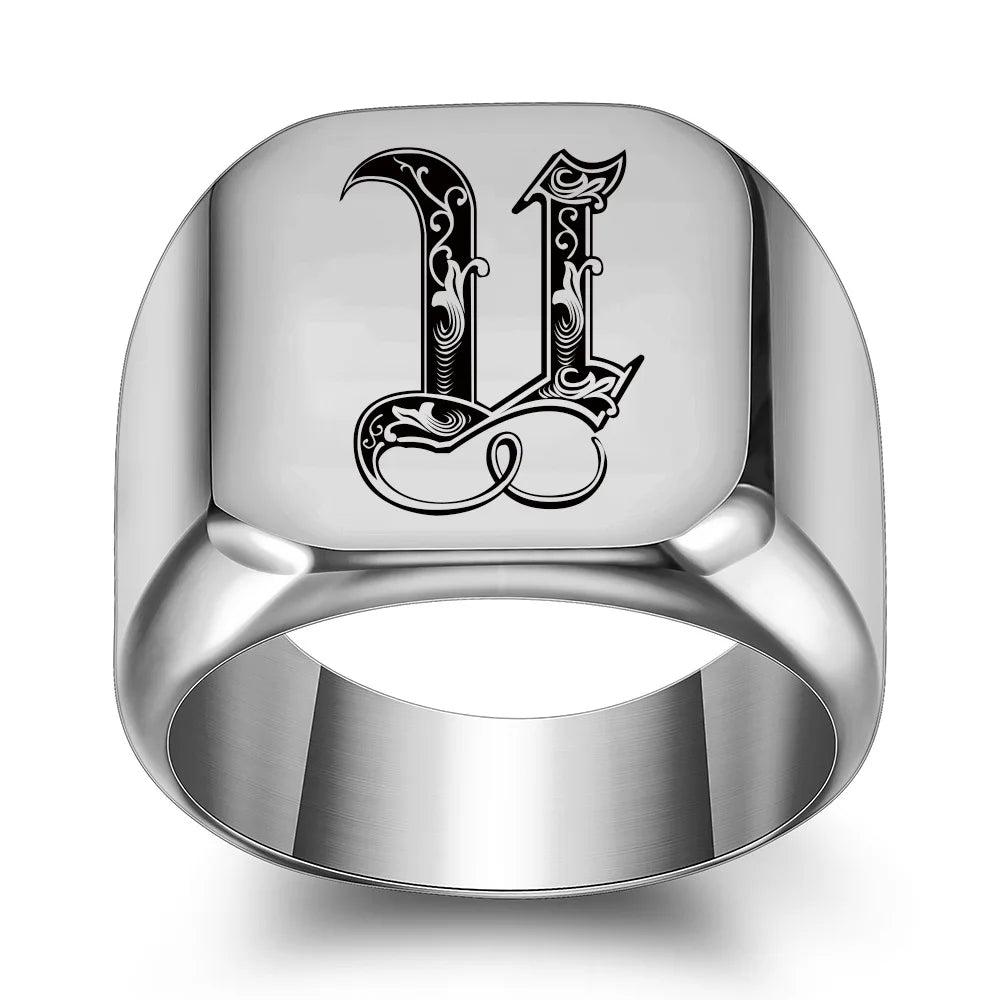 Retro Initials Signet Ring for Men 14mm