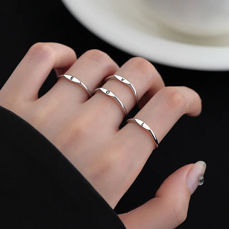 Fashion 925 Sterling Silver English Alphabet Ring