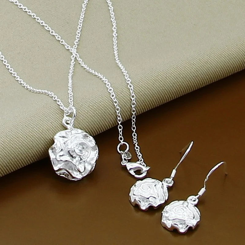 925 Sterling Silver Love Shape Necklace Ring Ear