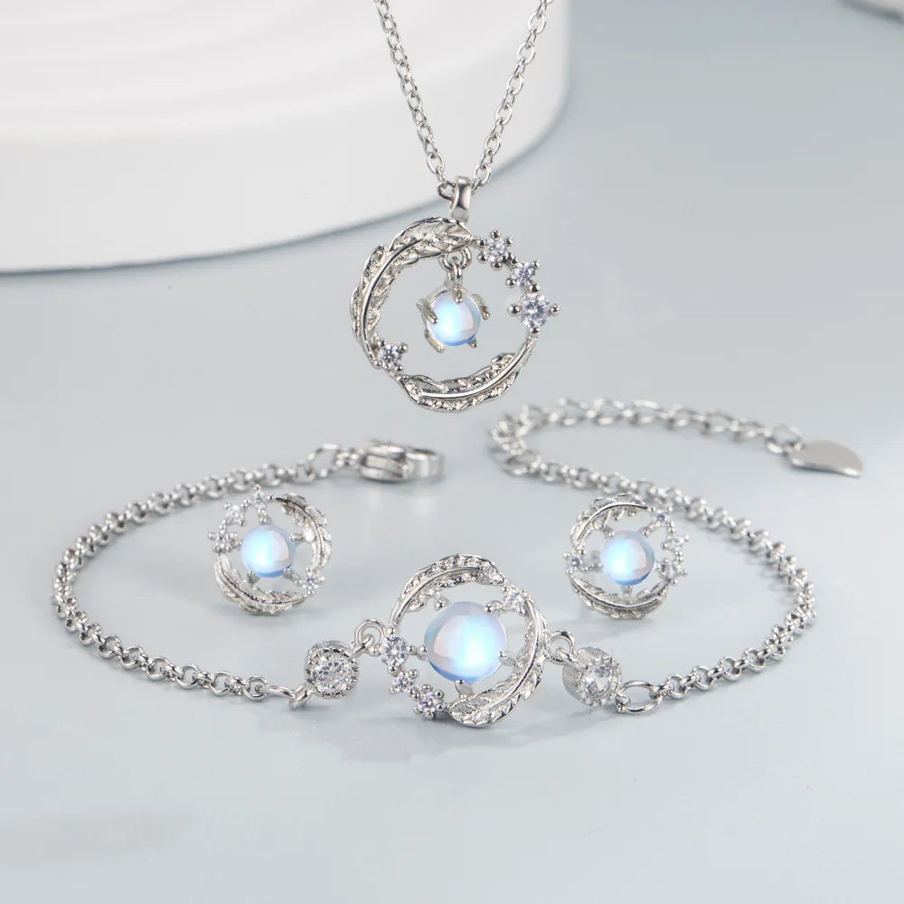 925 Sterling Silver Moonstone Necklace Earrings Bracelet Jewelry