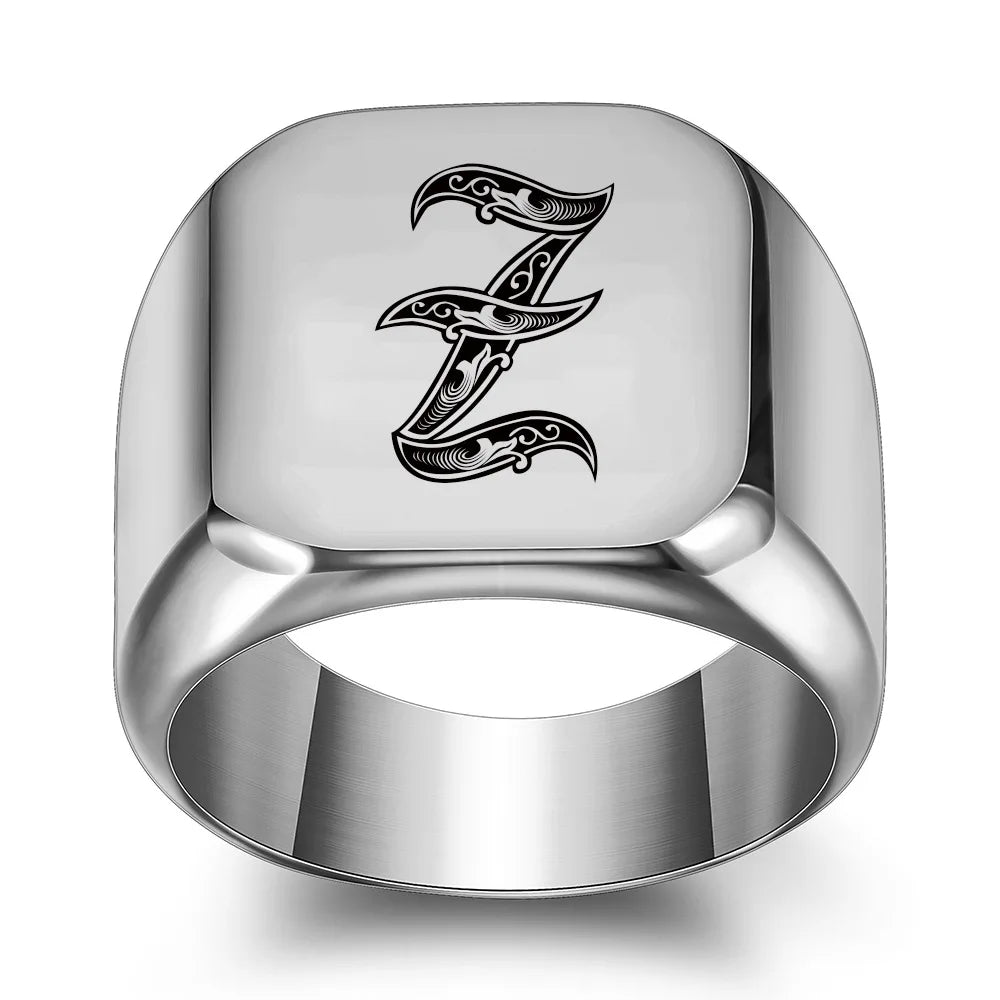 Retro Initials Signet Ring for Men 14mm