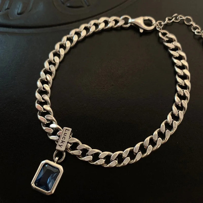 Popular 925 Sterling Silver Square Blue Crystal Bracelet