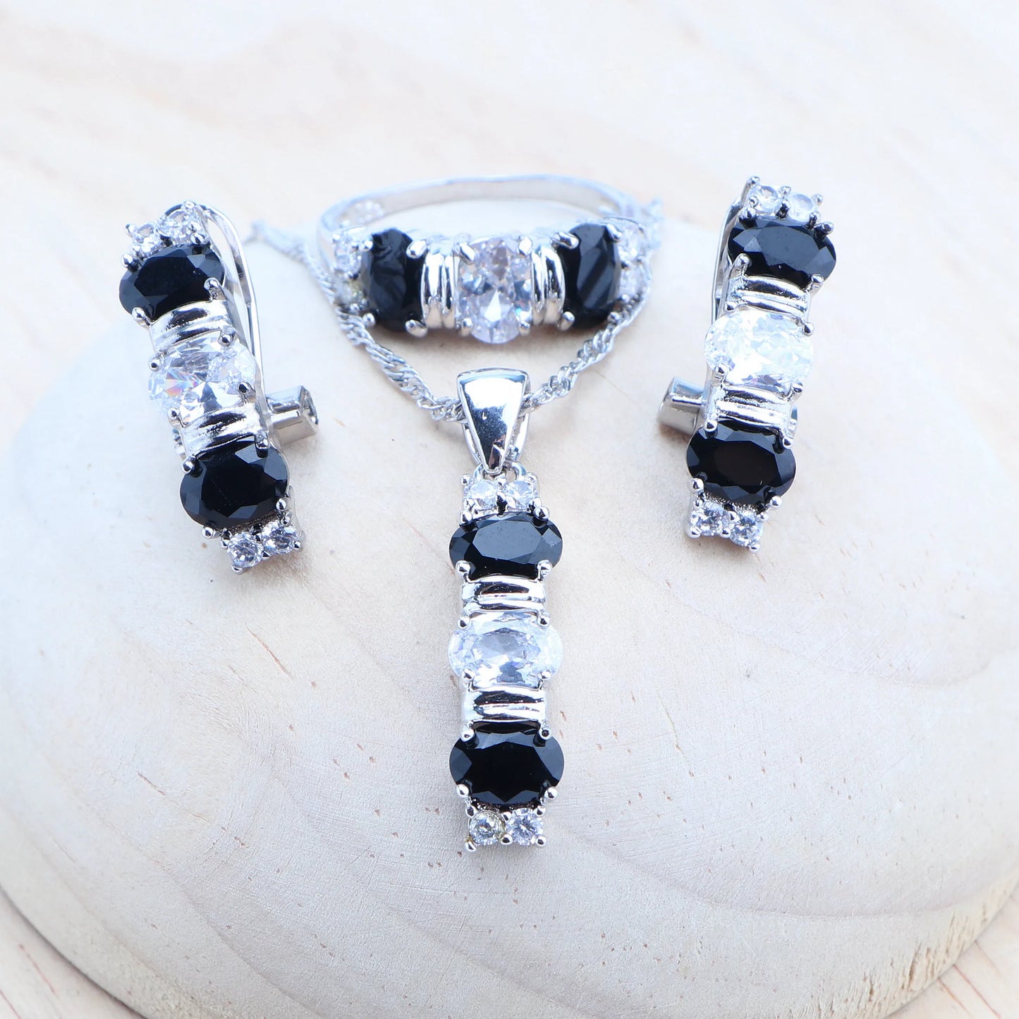 Wedding Jewelry Sets 925 Silver For Women Black White Zircon