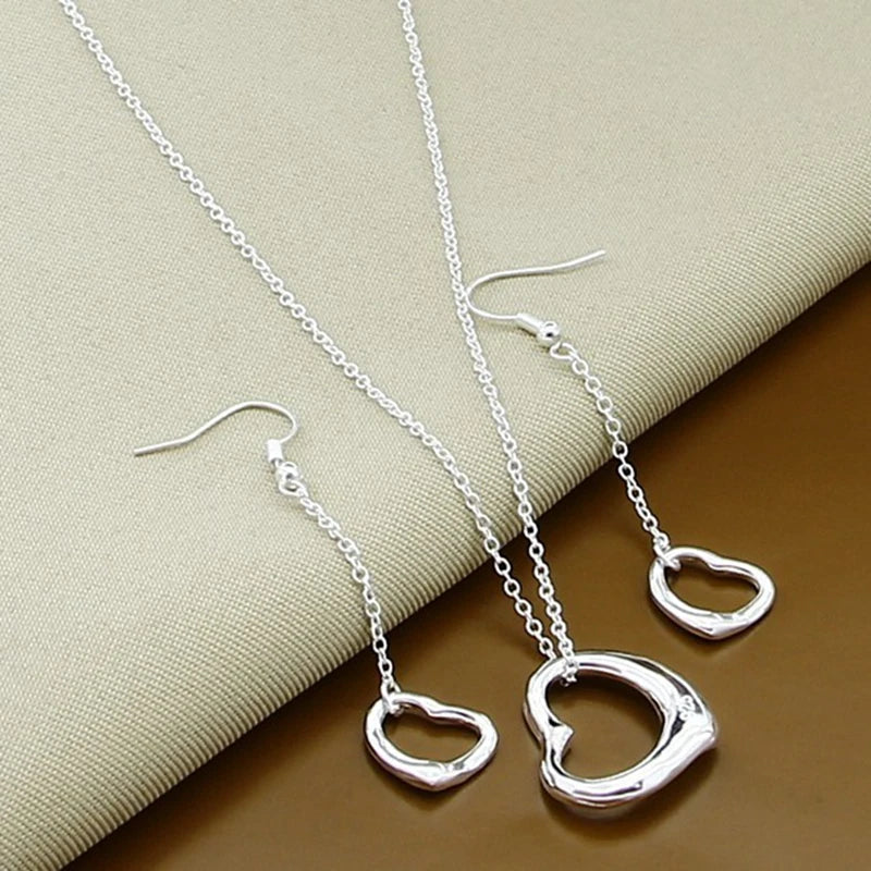 925 Sterling Silver Love Shape Necklace Ring Ear