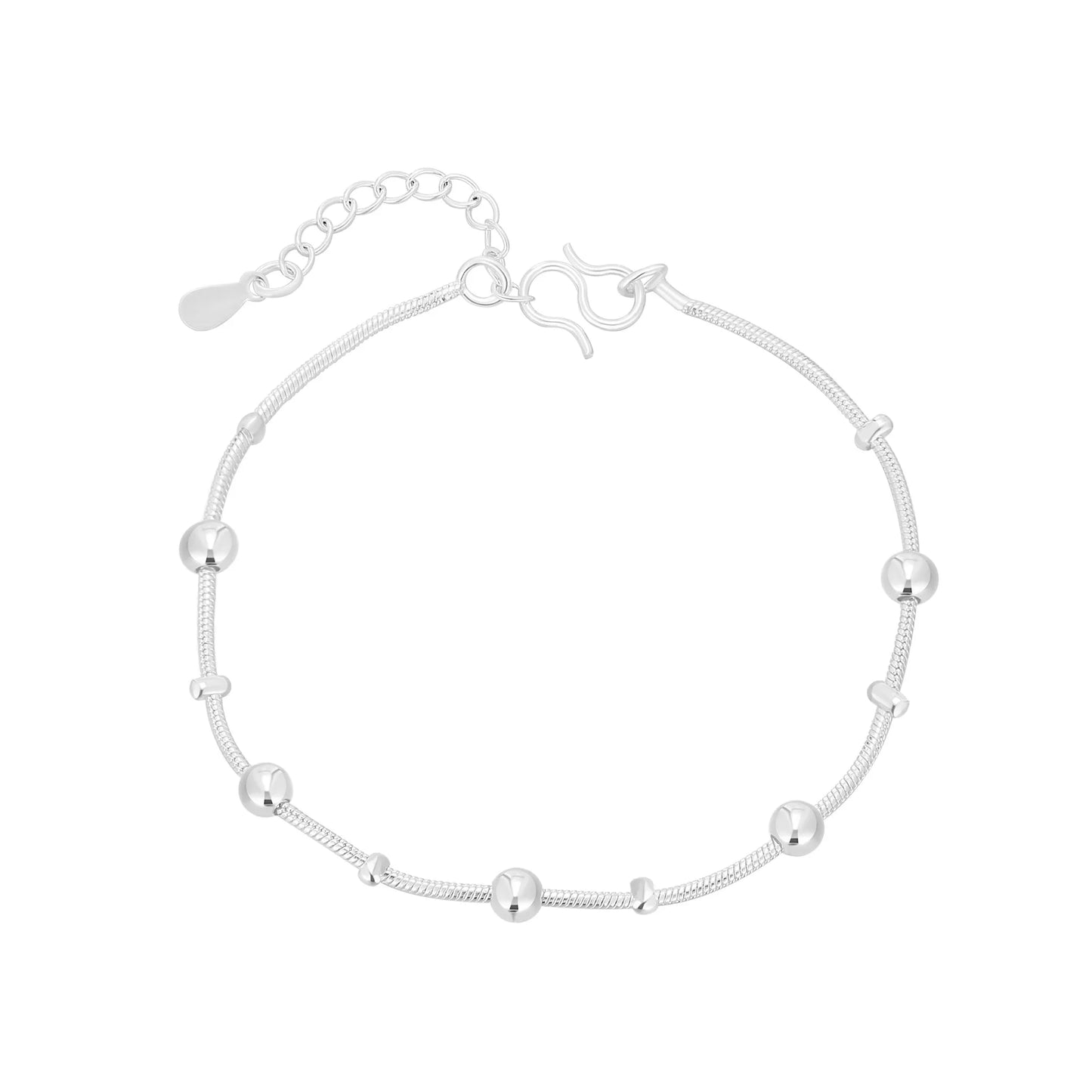 New 925 Sterling Silver Round Bead Bracelet