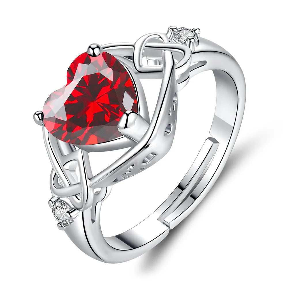 Silver 925 Red Heart Zircon Elegant  Ring Earring Necklace