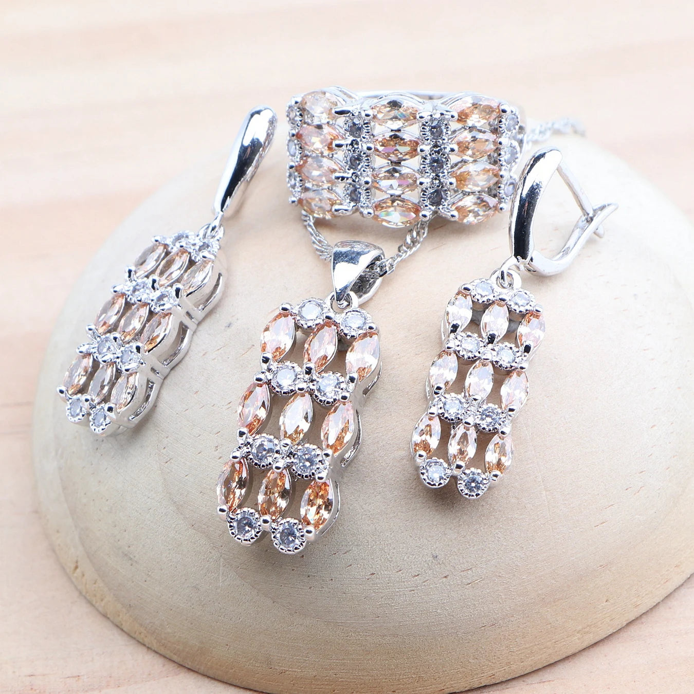 Silver 925 Bridal Jewelry Sets Pink Zircon