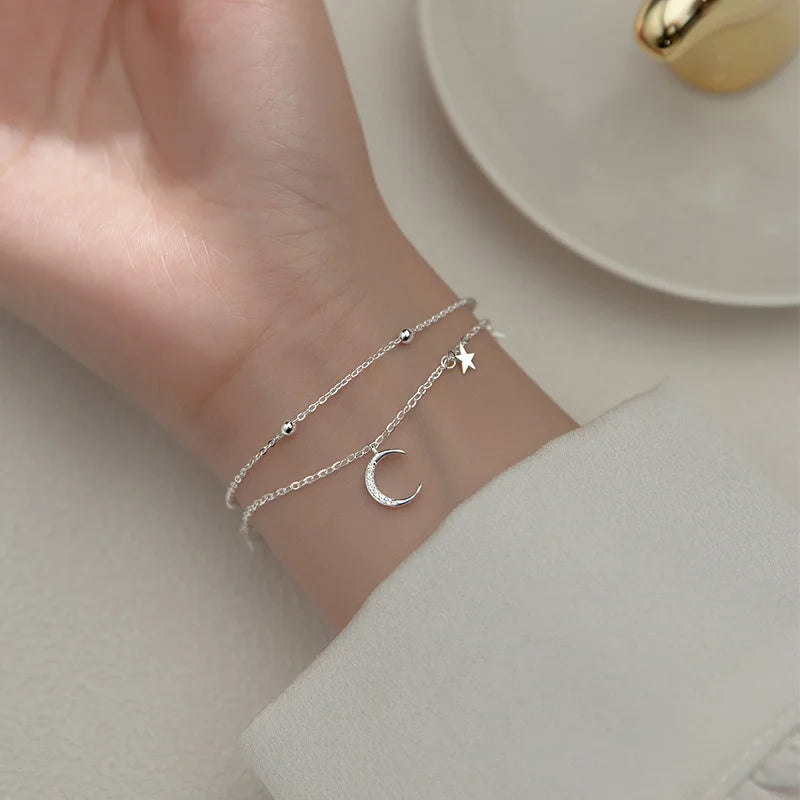 Popular 925 Sterling Silver Star Moon Bracelet