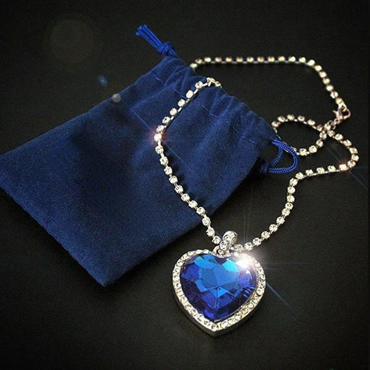 Titanic Heart of Ocean Blue  Love Forever Pendant Necklace + Velvet Bag