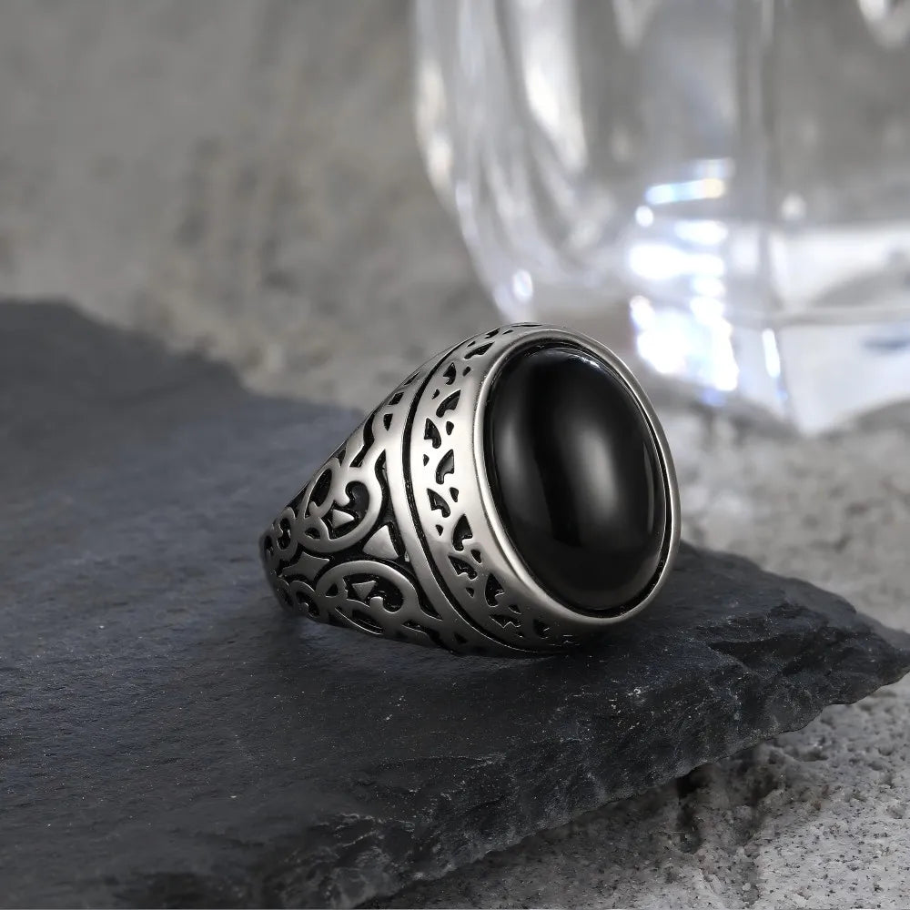 925 Sterling Silver Vintage Ring Oval Black