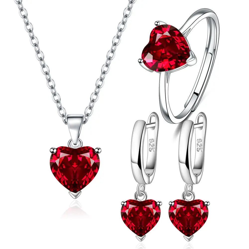 925 Sterling Silver New Arrival Heart Necklace Earrings Ring Jewelry