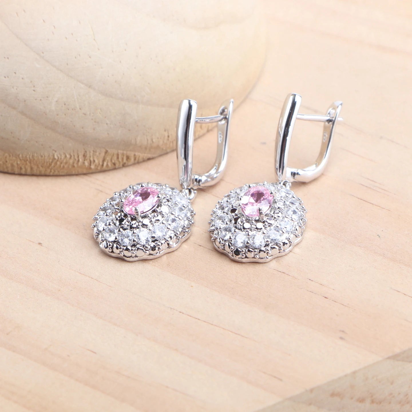 925 Silver Bridal Jewelry Sets For Women Pink Zircon