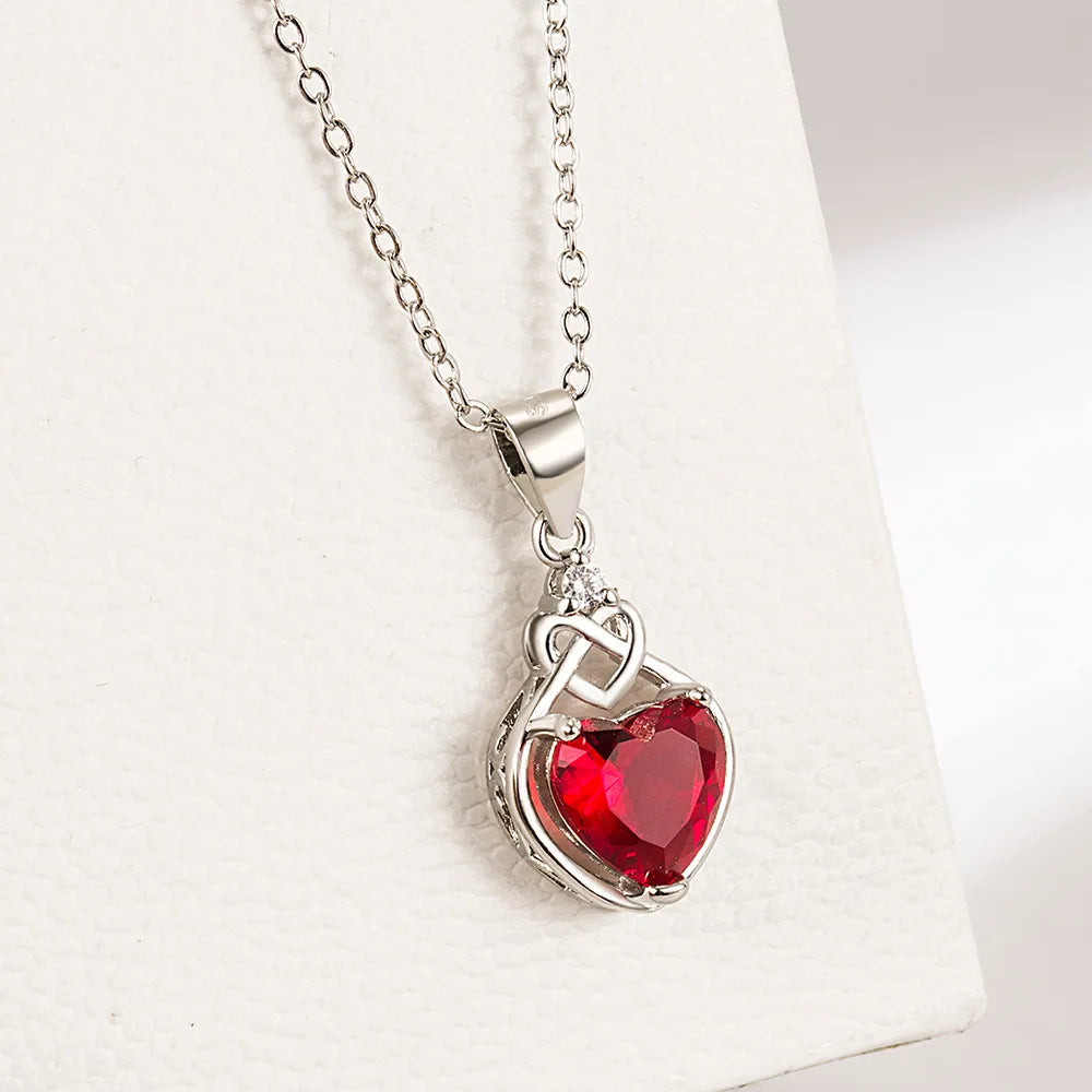 Silver 925 Red Heart Zircon Elegant  Ring Earring Necklace