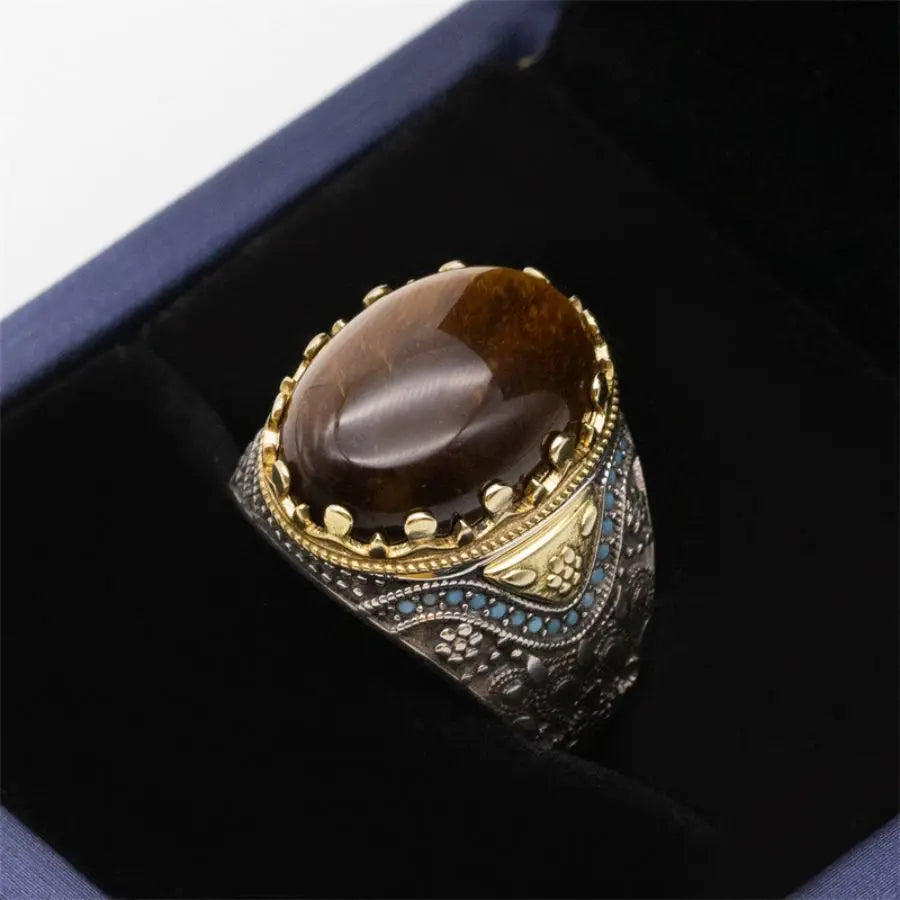 Wholesale Tiger Eye's Stone Turkish rings Men Vintage Natural Handmade