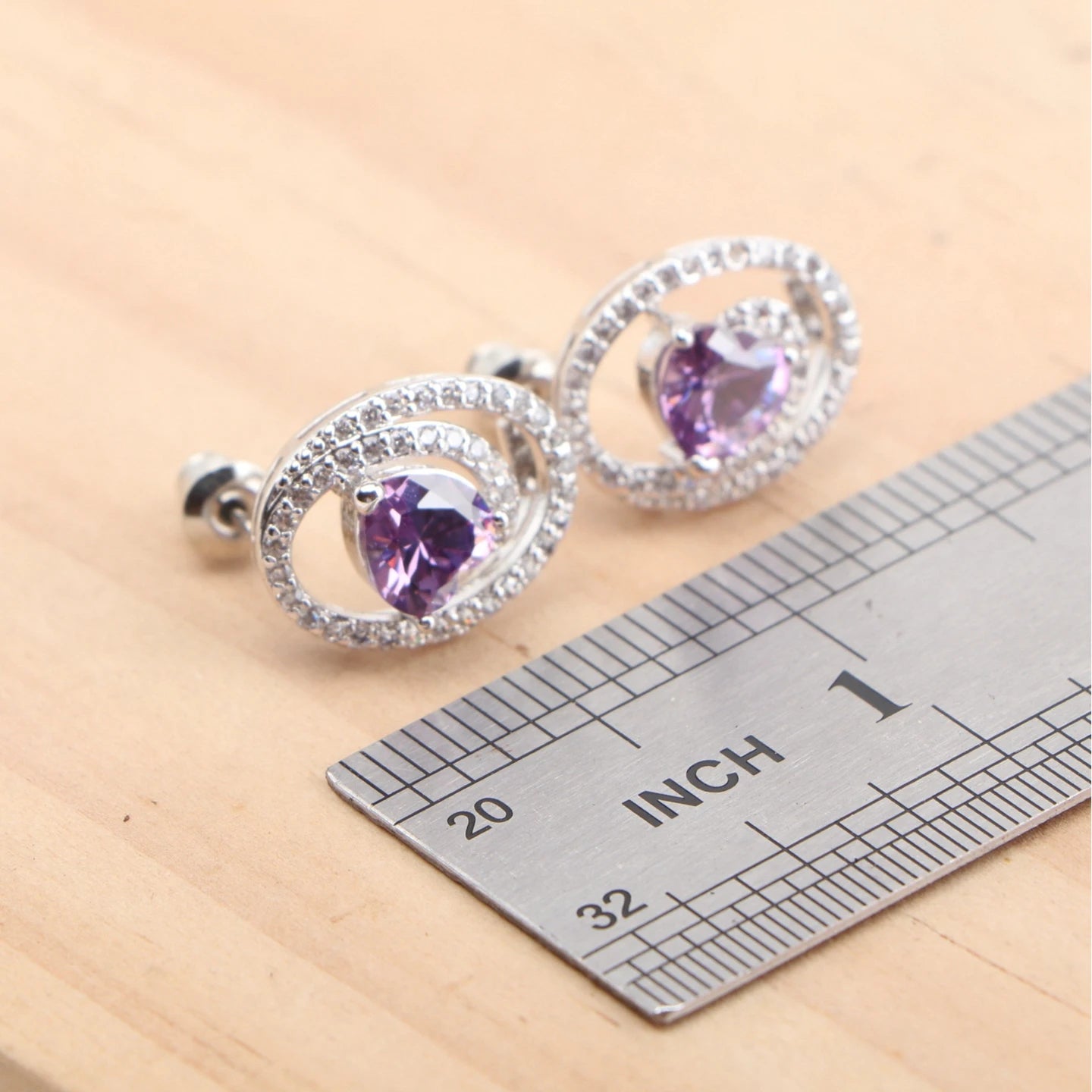 Silver 925 Bridal Jewelry Sets Heart Purple Zircon For Women