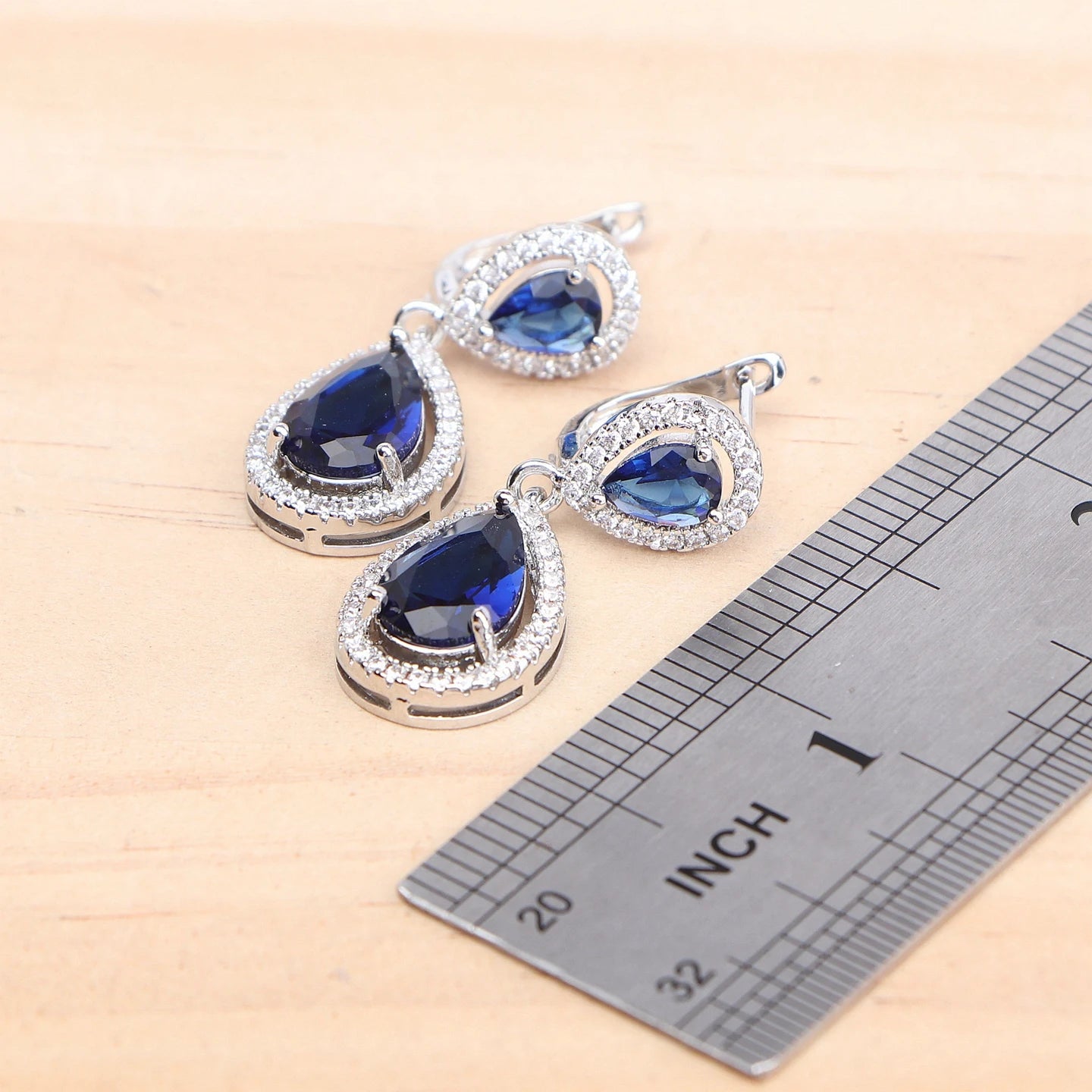 925 Silver Bridal Jewelry Sets For Women Blue Zircon