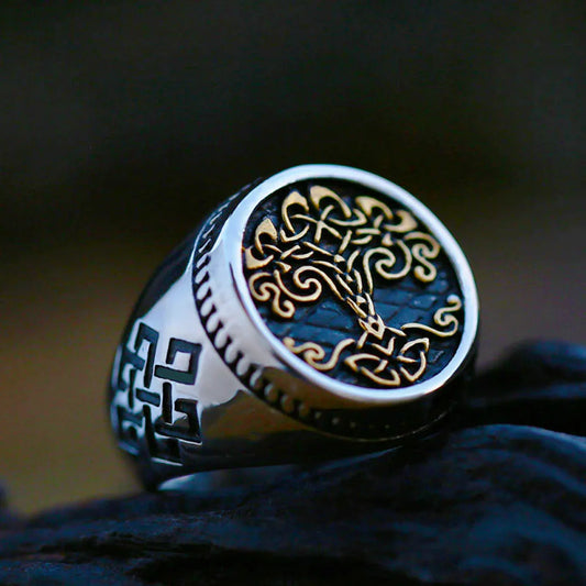 Nordic Celtics Knotwork Viking Tree of Life Yggdrasil Ring For Men