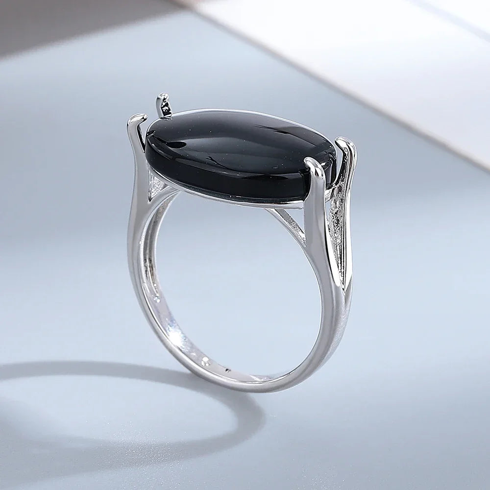 925 Sterling Silver Jewelry Ring Oval Natural 13*18mm Black