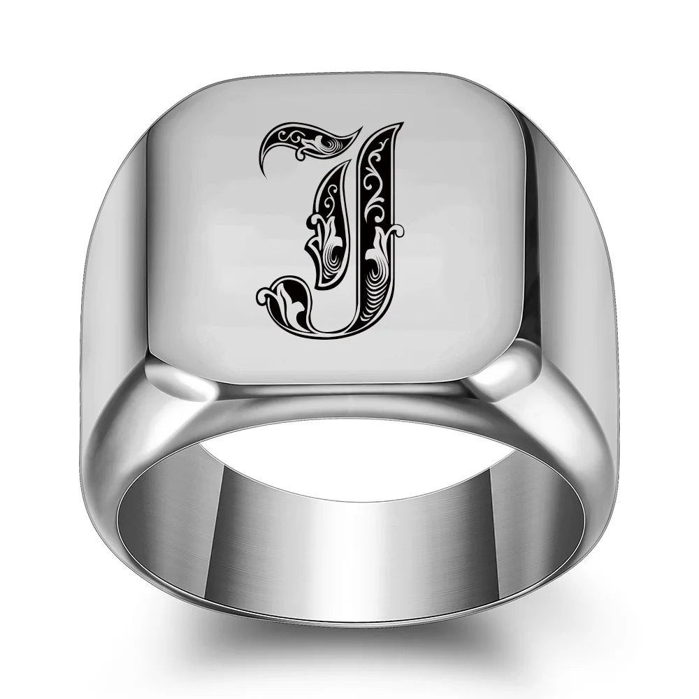 Retro Initials Signet Ring for Men 14mm